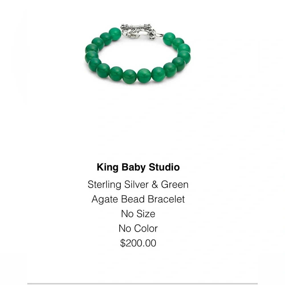 King Baby Green Agate Bracelet with Silver Toggle Clasp - Picture 7 of 7